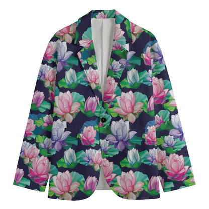 Vintage Lotus Floral Print Men's Cotton Blazer