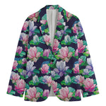 Vintage Lotus Floral Print Men's Cotton Blazer