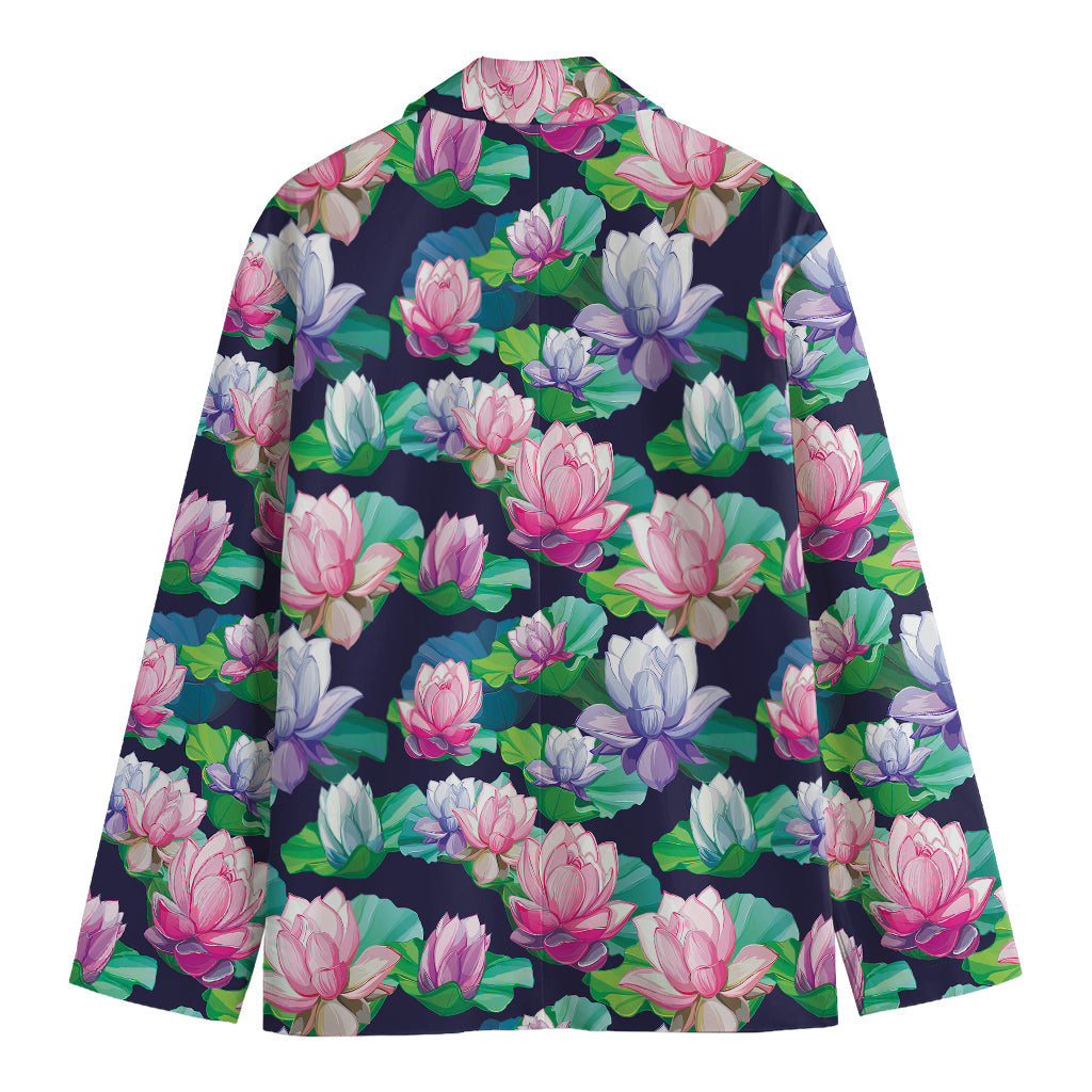 Vintage Lotus Floral Print Men's Cotton Blazer