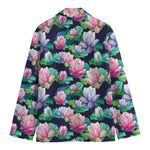 Vintage Lotus Floral Print Men's Cotton Blazer