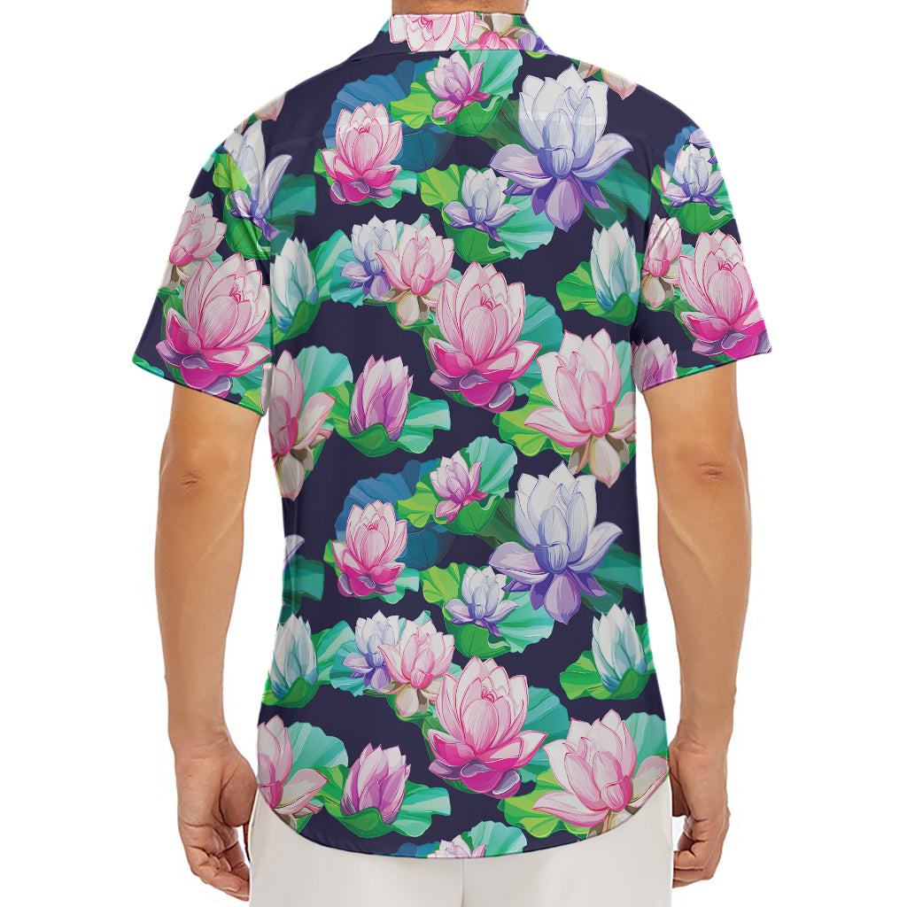 Vintage Lotus Floral Print Men's Deep V-Neck Shirt