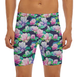 Vintage Lotus Floral Print Men's Long Boxer Briefs