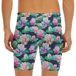 Vintage Lotus Floral Print Men's Long Boxer Briefs
