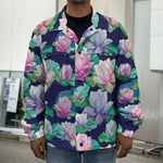 Vintage Lotus Floral Print Men's Shirt Jacket