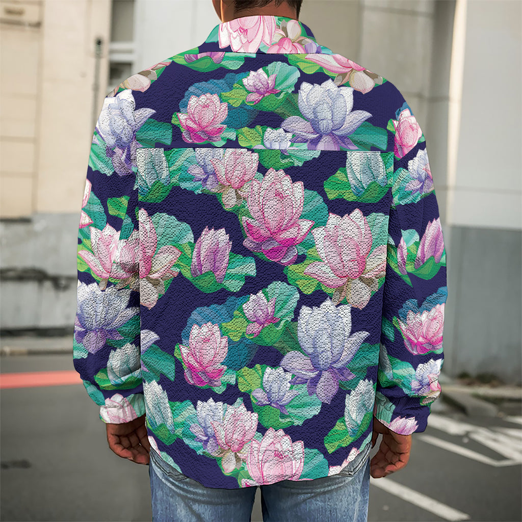 Vintage Lotus Floral Print Men's Shirt Jacket