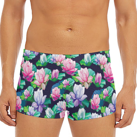 Vintage Lotus Floral Print Men's Short Boxer Briefs