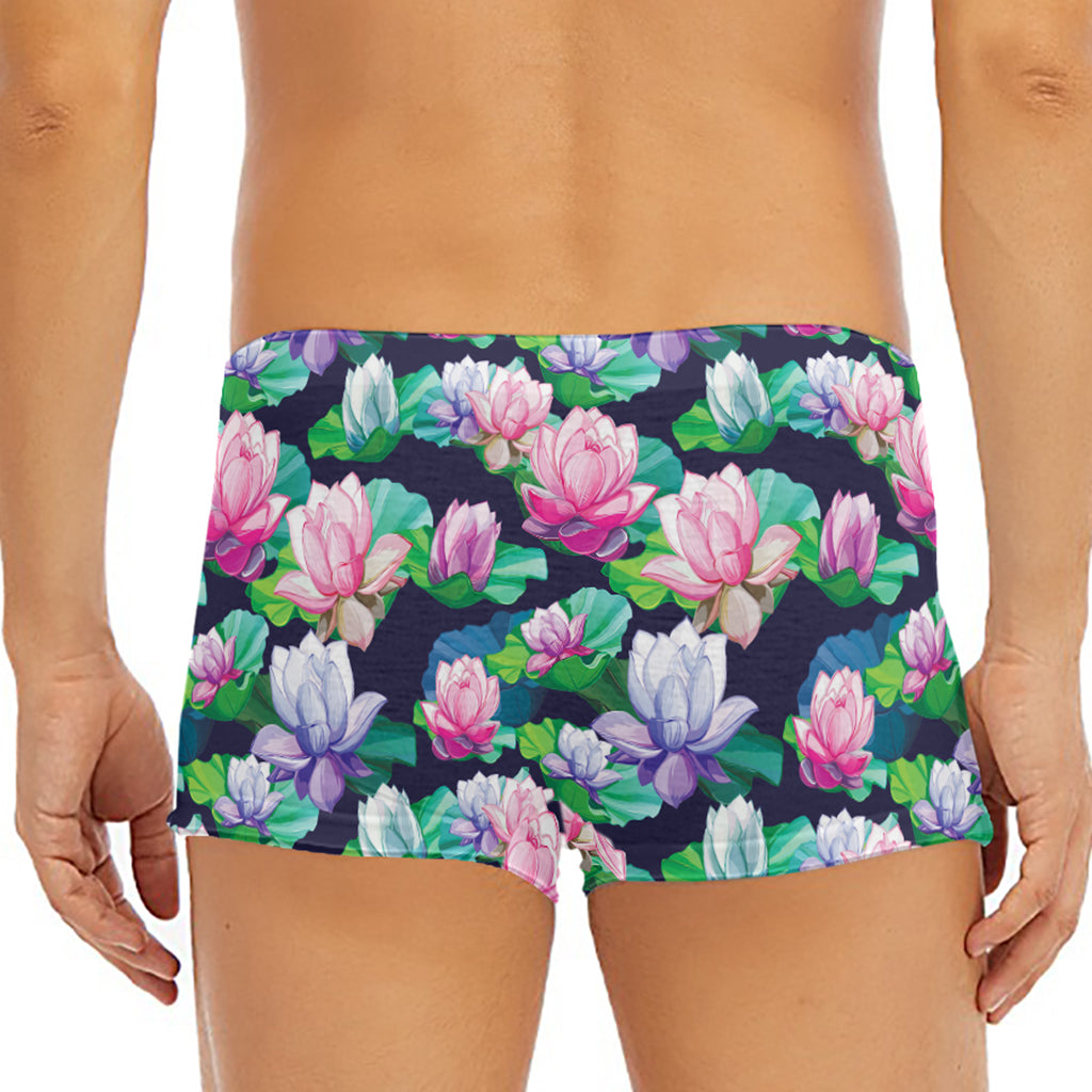 Vintage Lotus Floral Print Men's Short Boxer Briefs