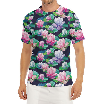 Vintage Lotus Floral Print Men's Short Sleeve Rash Guard