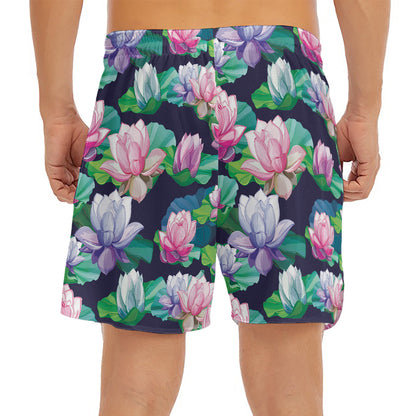 Vintage Lotus Floral Print Men's Split Running Shorts