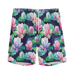 Vintage Lotus Floral Print Men's Sports Shorts