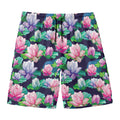 Vintage Lotus Floral Print Men's Swim Trunks