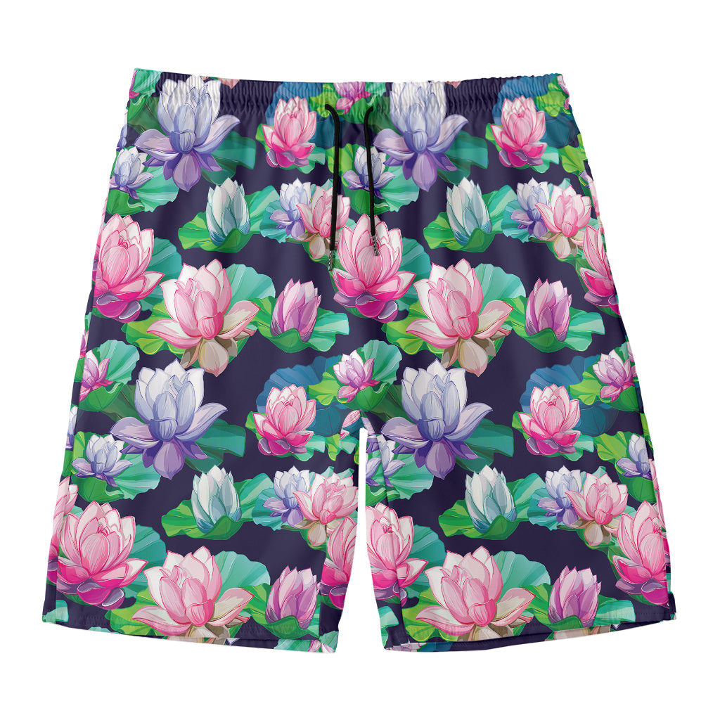 Vintage Lotus Floral Print Men's Swim Trunks
