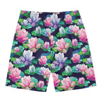 Vintage Lotus Floral Print Men's Swim Trunks