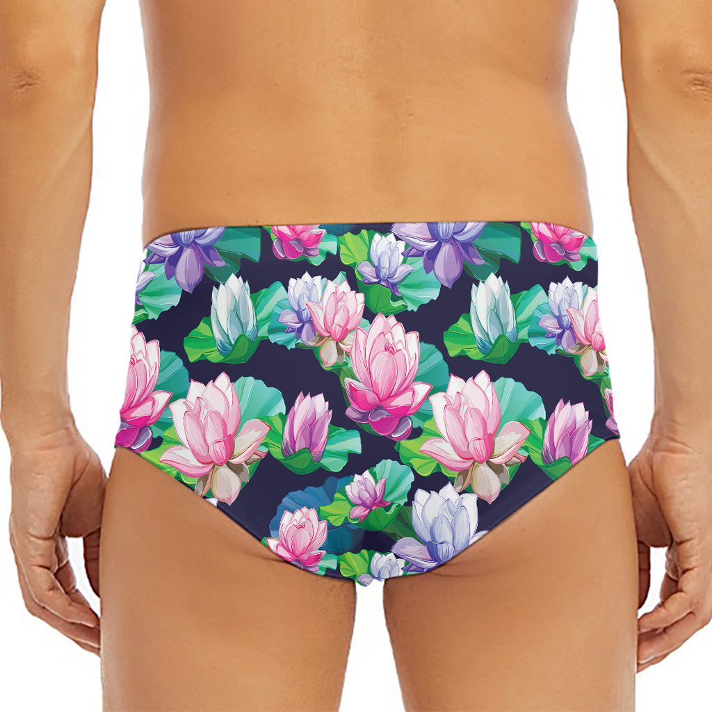 Vintage Lotus Floral Print Men's Triangle Swim Briefs
