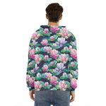 Vintage Lotus Floral Print Men's Velvet Pullover Hoodie