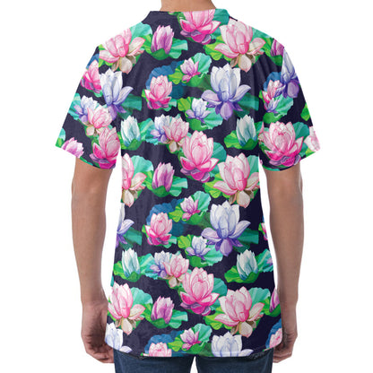 Vintage Lotus Floral Print Men's Velvet T-Shirt