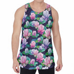 Vintage Lotus Floral Print Men's Velvet Tank Top