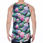 Vintage Lotus Floral Print Men's Velvet Tank Top