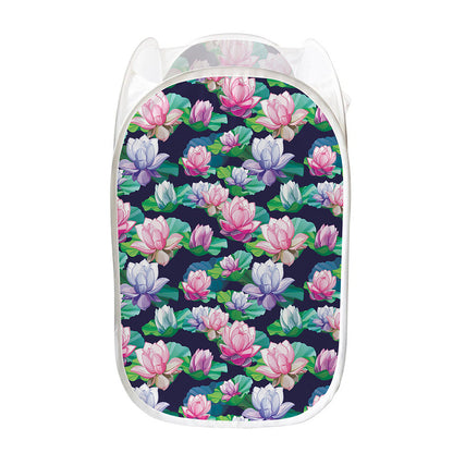 Vintage Lotus Floral Print Mesh Laundry Hamper