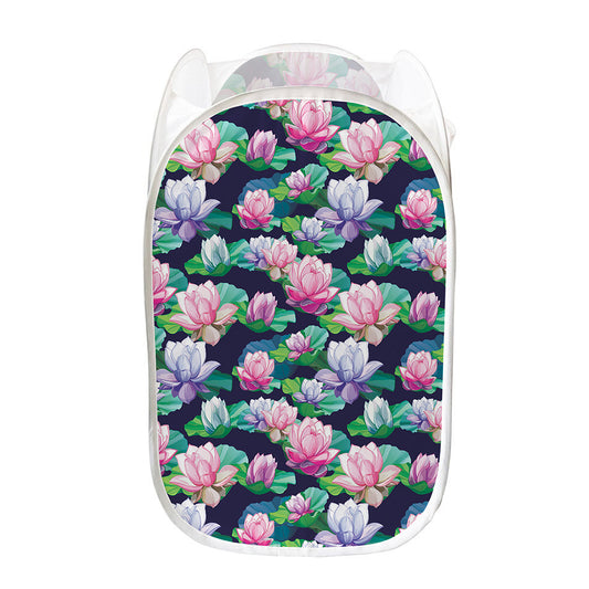Vintage Lotus Floral Print Mesh Laundry Hamper