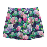 Vintage Lotus Floral Print Mesh Shorts