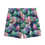 Vintage Lotus Floral Print Mesh Shorts