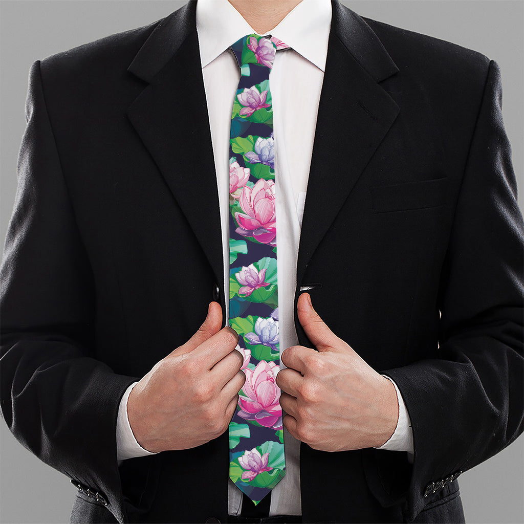 Vintage Lotus Floral Print Necktie