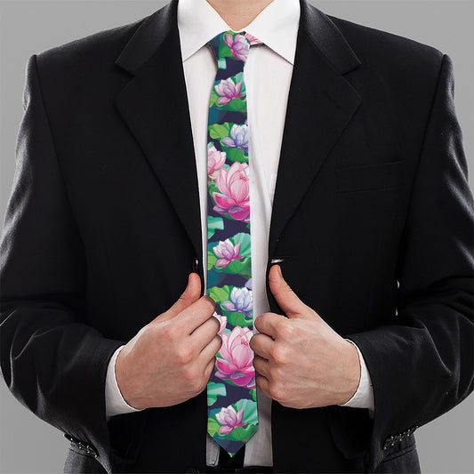 Vintage Lotus Floral Print Necktie