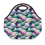 Vintage Lotus Floral Print Neoprene Lunch Bag