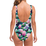 Vintage Lotus Floral Print One Piece Swimsuit