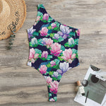 Vintage Lotus Floral Print One Shoulder Bodysuit