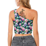 Vintage Lotus Floral Print One Shoulder Crop Top