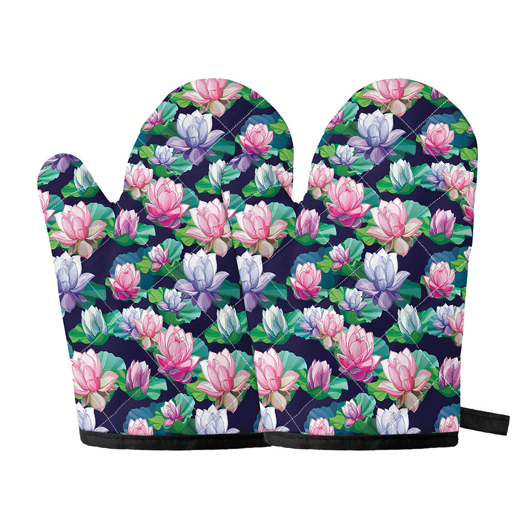 Vintage Lotus Floral Print Oven Mitts