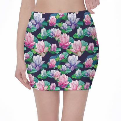 Vintage Lotus Floral Print Pencil Mini Skirt