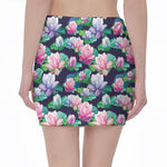 Vintage Lotus Floral Print Pencil Mini Skirt