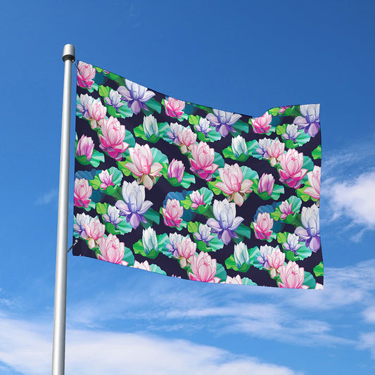 Vintage Lotus Floral Print Polyester Flag