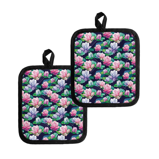 Vintage Lotus Floral Print Pot Holders
