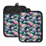 Vintage Lotus Floral Print Pot Holders With Pocket