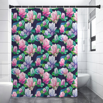 Vintage Lotus Floral Print Premium Shower Curtain