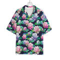 Vintage Lotus Floral Print Rayon Hawaiian Shirt