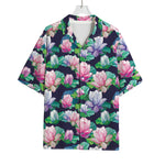Vintage Lotus Floral Print Rayon Hawaiian Shirt