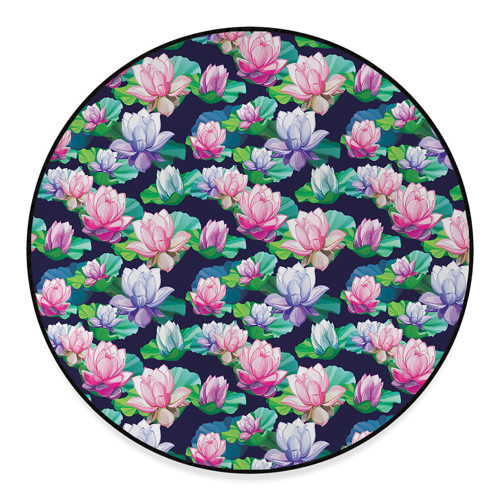 Vintage Lotus Floral Print Round Floor Mat