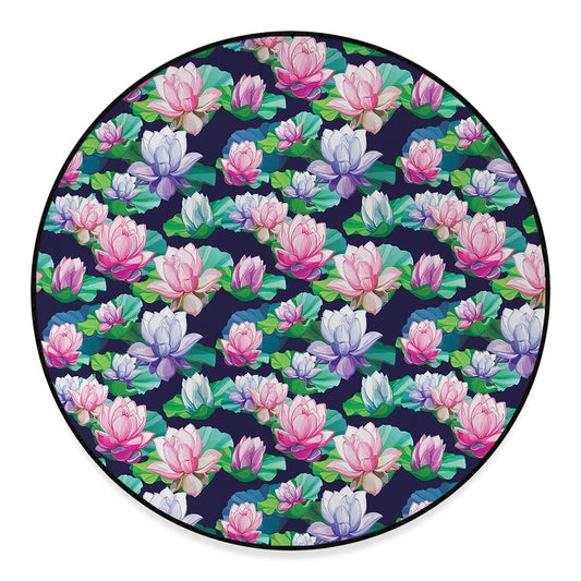 Vintage Lotus Floral Print Round Floor Mat