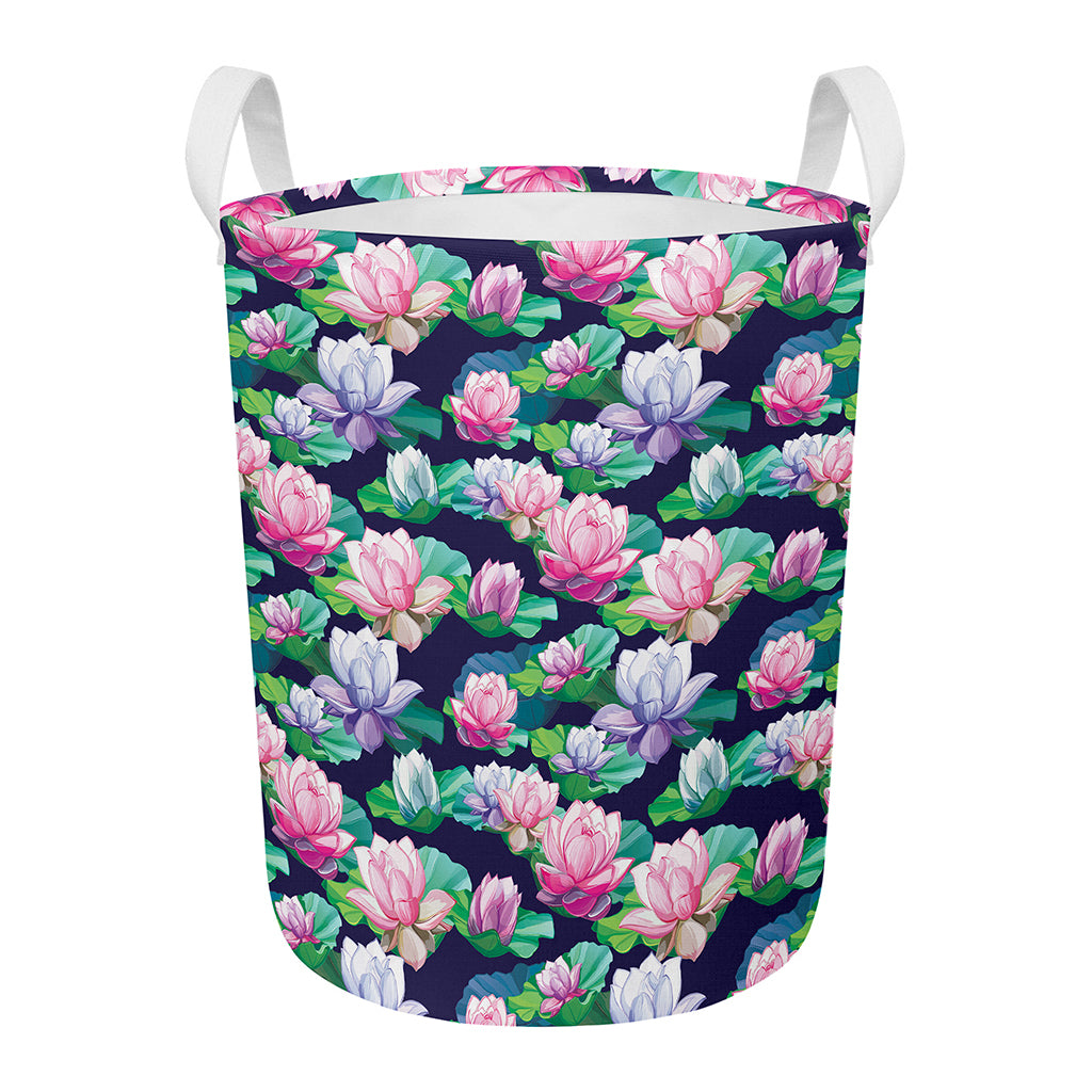 Vintage Lotus Floral Print Round Laundry Basket