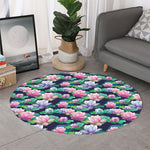 Vintage Lotus Floral Print Round Rug