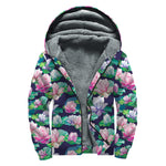 Vintage Lotus Floral Print Sherpa Lined Zip Up Hoodie