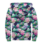 Vintage Lotus Floral Print Sherpa Lined Zip Up Hoodie