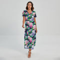 Vintage Lotus Floral Print Short Sleeve Maxi Dress