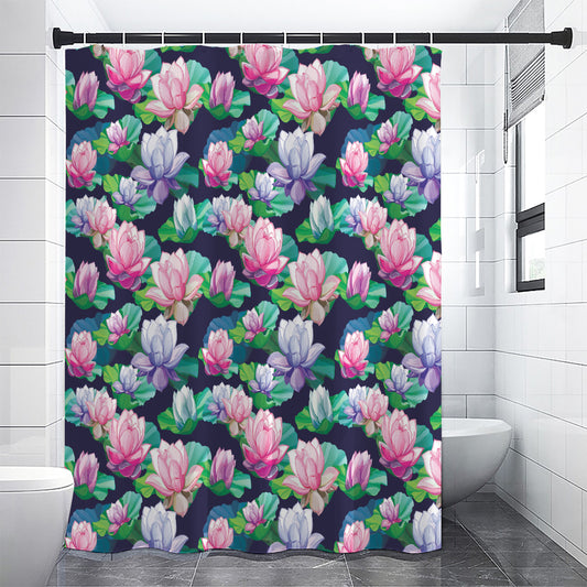 Vintage Lotus Floral Print Shower Curtain