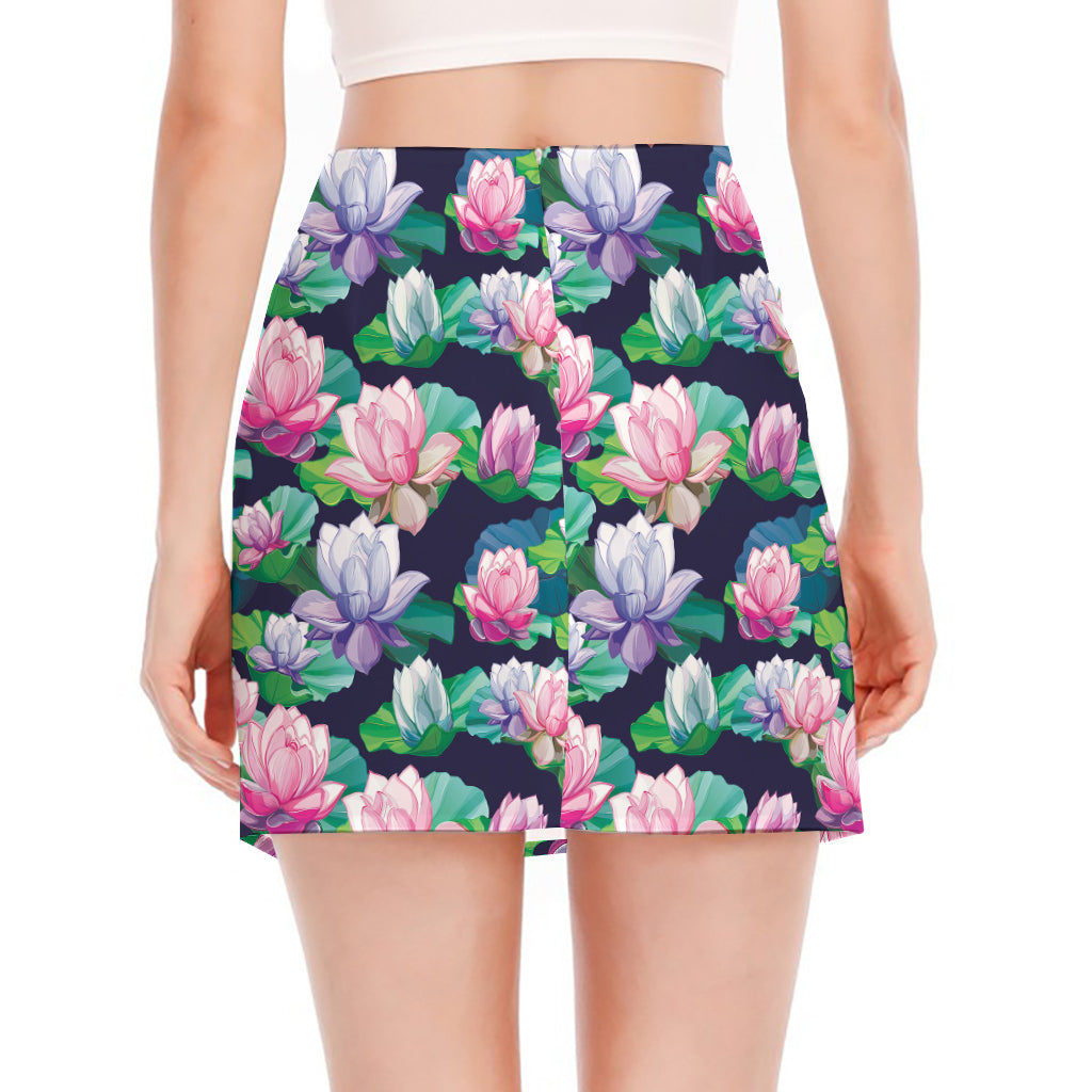 Vintage Lotus Floral Print Side Slit Mini Skirt